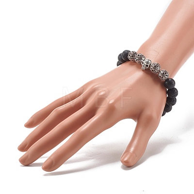 Natural Lava Rock Round Beads Essential Oil Anxiety Aromatherapy Stretch Bracelet for Girl Women Gift BJEW-JB07055-1
