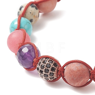 Round Natural Mixed Gemstone Braided Bead Bracelet BJEW-JB09298-1