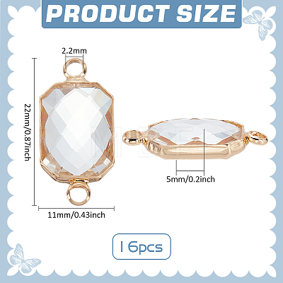 16Pcs Brass Pave Clear Glass Connector Charms FIND-BC0013-16G-1