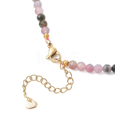4.5MM Faceted Round Natural Multicolor Tourmaline Beaded Necklaces NJEW-JN05900-1