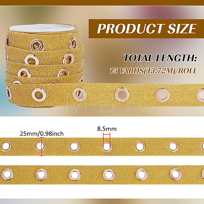 15 Yards Glitter Polyester Ribbon with Stainless Steel Eyelets OCOR-BC0009-66B-1