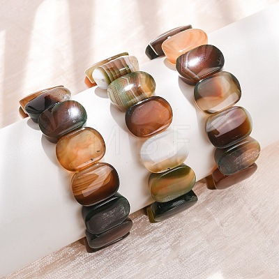 Oval Natural Banded Agate(Dyed & Heated) Beaded Stretch Bracelets for Women Men GG-CBA9ACE-A12-1