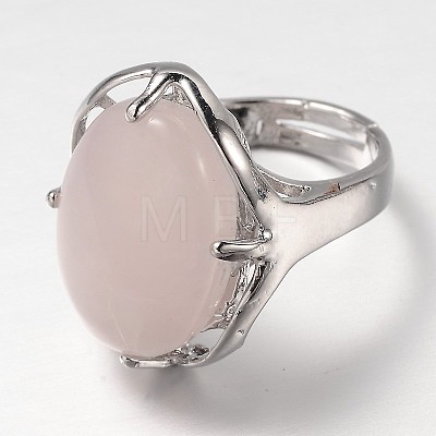 Adjustable Oval Gemstone Wide Band Rings RJEW-L062-01C-1
