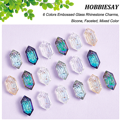 18Pcs 6 Colors Embossed Glass Rhinestone Charms GLAA-HY0001-02-1