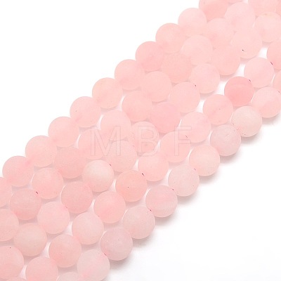 Frosted Natural Rose Quartz Round Bead Strands G-M064-12mm-09-1