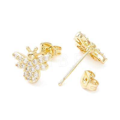 Clear Cubic Zirconia Bees Stud Earrings EJEW-P196-09G-1