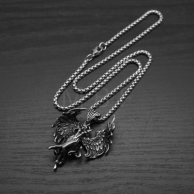 304 Stainless Steel Goddess with Angel Wings Pendant Necklaces for Men Women WG939A7-01-1