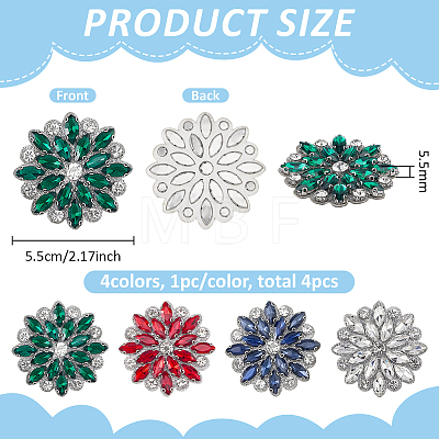 4Pcs 4 Colors Glass Rhinestone Flower Wedding Dress Accessories STIC-FG0001-11-1