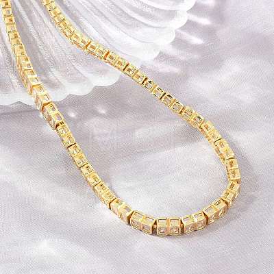 6MM Brass Pave Clear Cubic Zirconia Rectangle Tennis Necklaces KK-CBA4547-12G-1