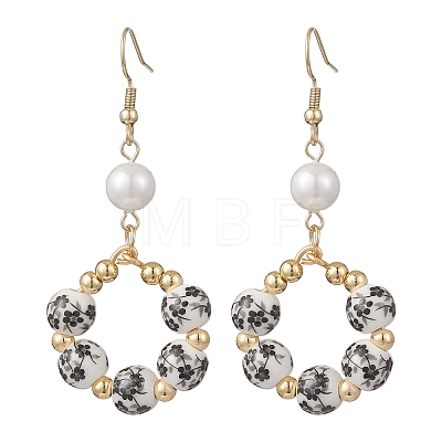 Printed Porcelain Round Dangle Earrings EJEW-JE06838-01-1