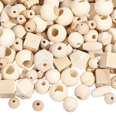 350Pcs 11 Styles Natural Wood Beads WOOD-PA0001-43-1