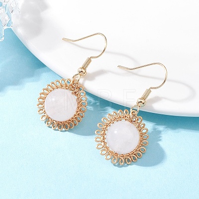 Natural Rose Quartz Flower Dangle Earrings EJEW-JE06720-01-1