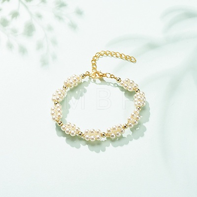 Glass Pearl Braided Beaded Bracelet BJEW-JB08593-1