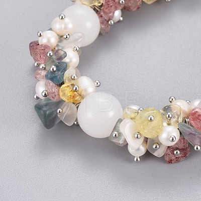 Natural Mixed Stone and White Jade Beads Bracelets BJEW-JB04163-01-1