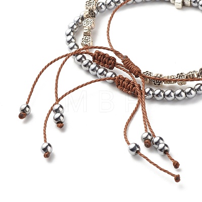 Synthetic Hematite Braided Bead Bracelets Set BJEW-JB07488-1