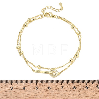 Brass Micro Pave Clear Cubic Zirconia Key Link 2-Strand Bracelets KK-CBA6980-20G-1