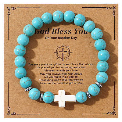 Natural Turquoise Beads Stretch Bracelets for Women Men QT3282-9-1