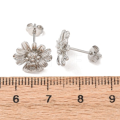 Valentine's Day Flower Brass Stud Earrings EJEW-D351-03P-1