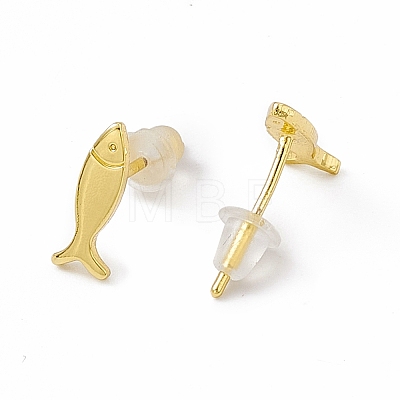 Brass Tiny Fish Stud Earrings for Women EJEW-P211-03G-1