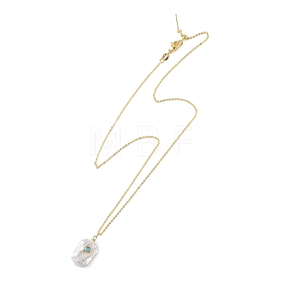 Natural Baroque Keshi Pearl Pendant Brass Cable Chain Necklaces NJEW-JN06530-1
