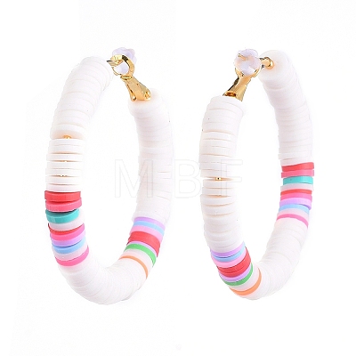 Basketball Wives Style Brass Heishi Beaded Hoop Earrings X-EJEW-JE04083-01-1