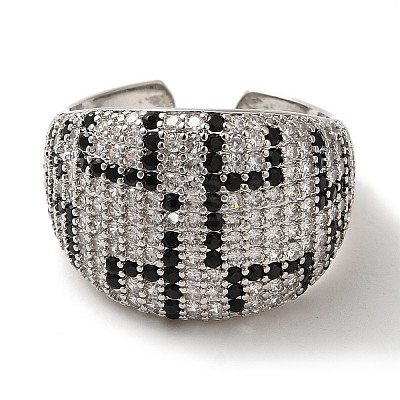 Rack Plating Brass Micro Pave Cubic Zirconia Wide Cuff Rings for Women RJEW-G323-04P-1