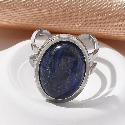 Oval Natural Gemstone Finger Rings RJEW-M062-02P-18-1