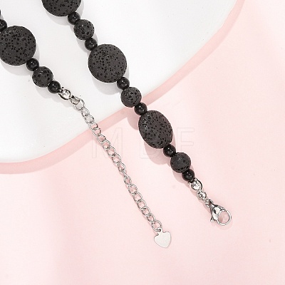 Natural Lava Rock Coin Beaded Necklaces GG-CBA922D-06A-1