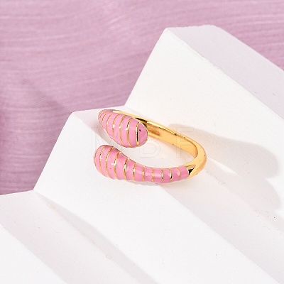 Brass Enamel Cuff Open Rings for Women RJEW-A098-01G-1