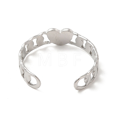 304 Stainless Steel Heart Open Cuff Ring for Women RJEW-E066-02P-1