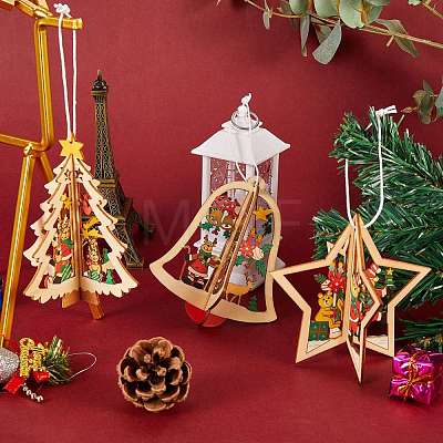 9Pcs 3 Styles Wooden Christmas Mixed Shapes Ornaments DIY-SZ0003-41-1