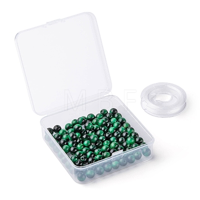 100Pcs 8mm Natural Green Tiger Eye Round Beads DIY-LS0002-08-1