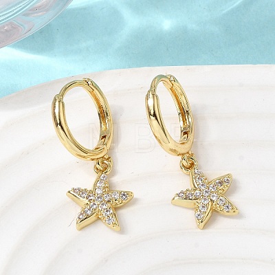 Starfish Brass Micro Pave Clear Cubic Zirconia Hoop Earrings EJEW-H180-28G-1