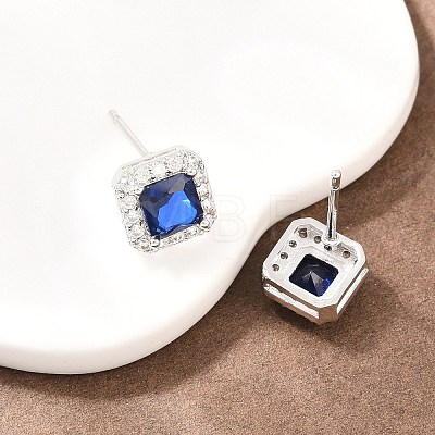 Square Brass Micro Pave Cubic Zirconia Stud Earrings EJEW-Z164-22P-1