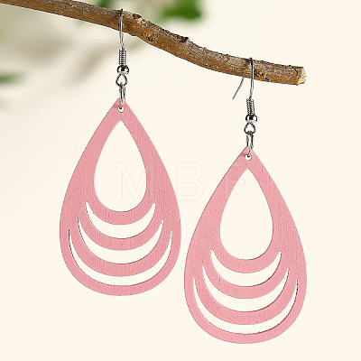 Hollow Out Teardrop Wood Dangle Earrings FS-WG56C65-07-1