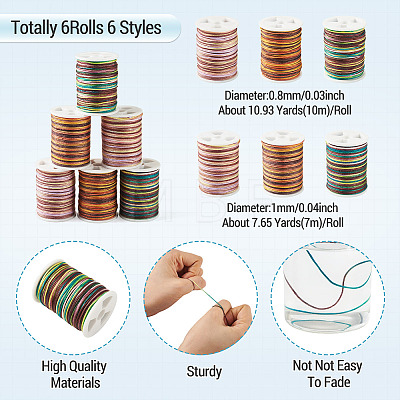 6Rolls 6 Styles Segment Dyed Polyester Thread NWIR-TA0001-47B-1