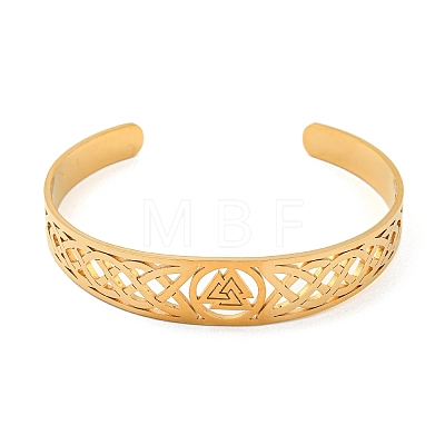 Viking Hollow Out Titanium Steel Valknut Open Cuff Bangles for Women BJEW-G708-02G-1