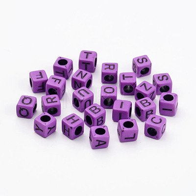 Mixed Letters Opaque Acrylic Cube Beads X-SACR-S177-04-1