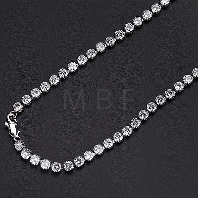 Stainless Steel Full Rhinestone Cross Pendant 4mm Tennis Chain Necklaces KD8251-3-1