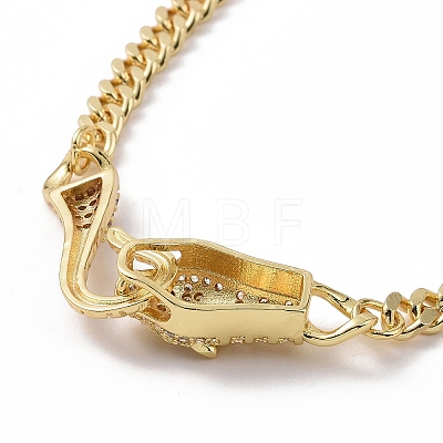 Cubic Zirconia Leopard Pendant Necklace with Brass Curb Chains for Women NJEW-G096-01G-03-1