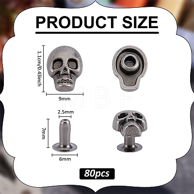 80Pcs Halloween Skull Zinc Alloy Collision Rivets TIBE-PH0002-54-1