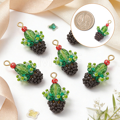 5Pcs Glass Seed Beaded Cactus Pendants PALLOY-SZ00064-1