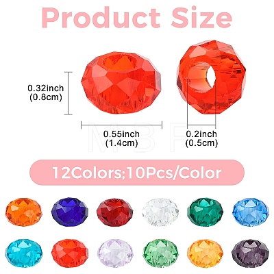 120Pcs 12 Colors Glass European Beads EGLA-YW0005-77-1
