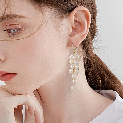 Natural Pearl Cluster Dangle Hoop Earrings EJEW-TA00202-1