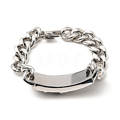 304 Stainless Steel Rectangle with Skull Link Bracelet with Curb Chains for Men Women BJEW-E009-24P-1