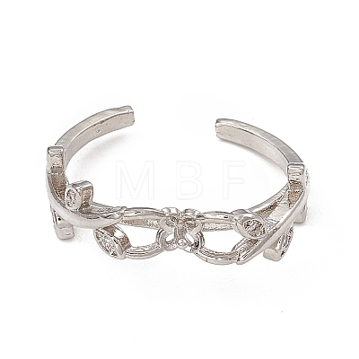 Rack Plating Brass with Clear Cubic Zirconia Open Cuff Ring Settings KK-G455-12P-1