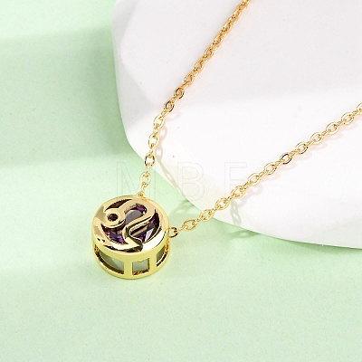 Brass Pave Cubic Zirconia Birth Stone Constellation Pendant Cable Chain Necklaces NJEW-D334-01G-09-1