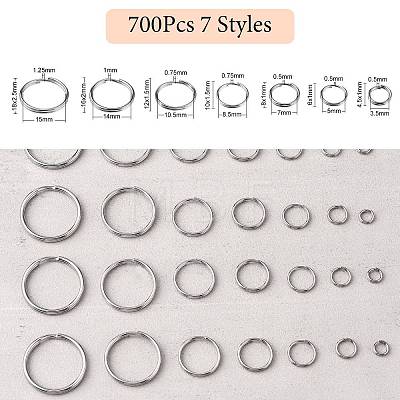 700Pcs 7 Styles 201& 304 Stainless Steel Split Rings STAS-CJ0002-17-1