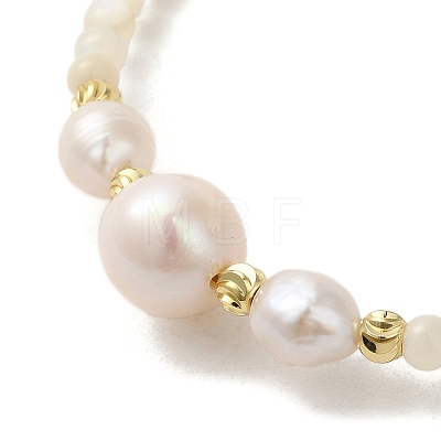 Natural & Pearl & Brass Tube Beaded Bracelets BJEW-C051-47G-1