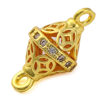 Brass Micro Pave Clear Cubic Zirconia Hollow Bicone Connector Charms KK-A230-05E-G-1